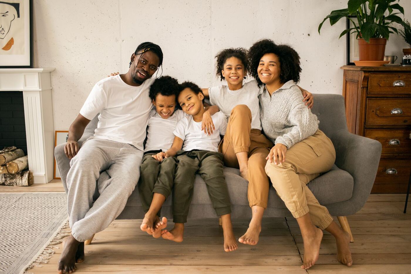 A family relaxing together on the couch